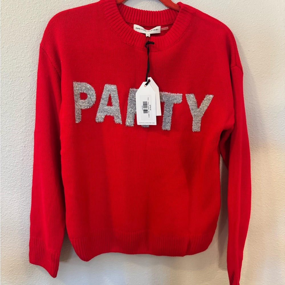 Red Sweater with Silver 'PARTY' Detail. New with tag.